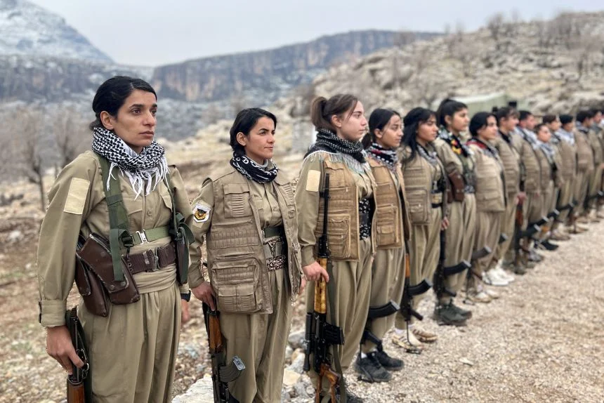 Fresh fighters undergo training at a camp run by the Kurdish Democratic Party-Iran, in Iraq, on January 18.
