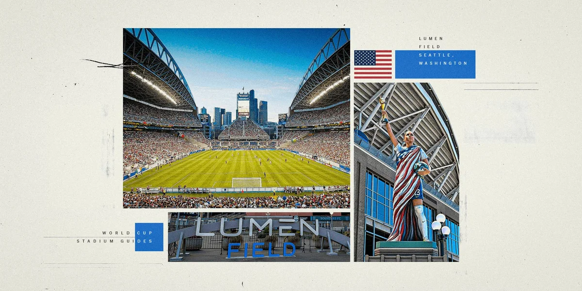 A compilation image of multiple photos of the World Cup 2026 stadium in Seattle