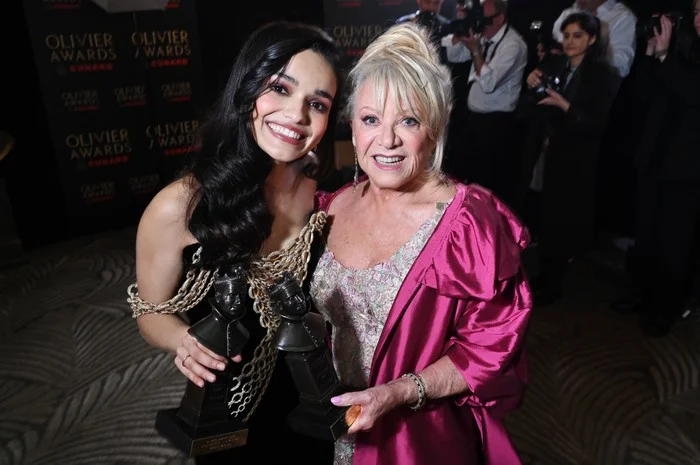 LONDON, ENGLAND - APRIL 12: Rachel Zegler, winner of the Best Actress in a Musical award for "Evita", and Elaine Paige, winner of the Special Award, pose backstage at The Olivier Awards 2026, celebrating their 50th anniversary, at Royal Albert Hall on April 12, 2026 in London, England. (Photo by Dave Benett/Getty Images)