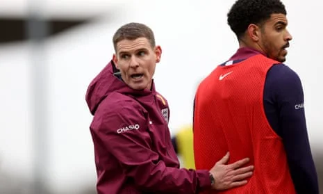 Anthony Barry gets a point across during England training at St George’s Park.