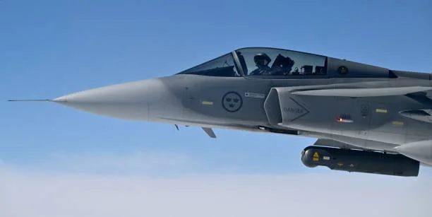 Swedish Air Force Saab JAS 39 Gripen jetfighter takes part in the NATO exercise as part of the NATO Air Policing mission, in Alliance members'...