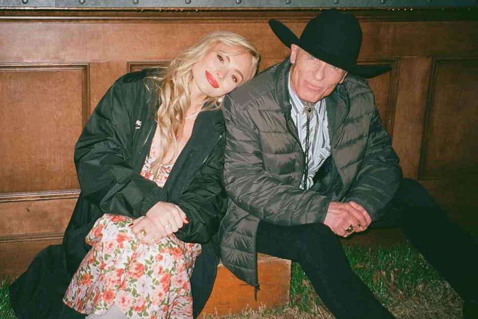 Natalie Alyn Lind and Ed Harris on the set of Dutton Ranch.