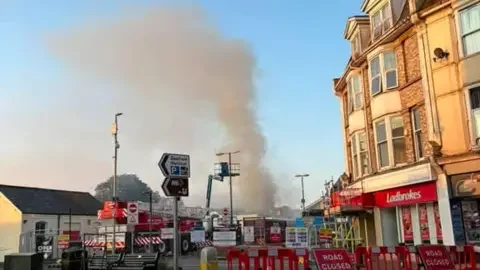 Jude Wilson Smoke from a fire at Paignton train station.