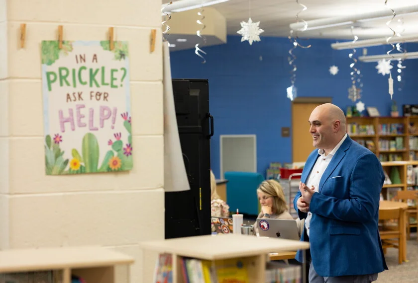 Executive Director of Talent Acquisition for Knox County Schools, Alex Moseman, leads a staffing committee meeting with principals and district leaders at Cedar Bluff Elementary in Knoxville, TN on Jan. 12, 2026.