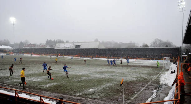 General view of match action between Barnet and Cheltenham at Underhill Stadium.