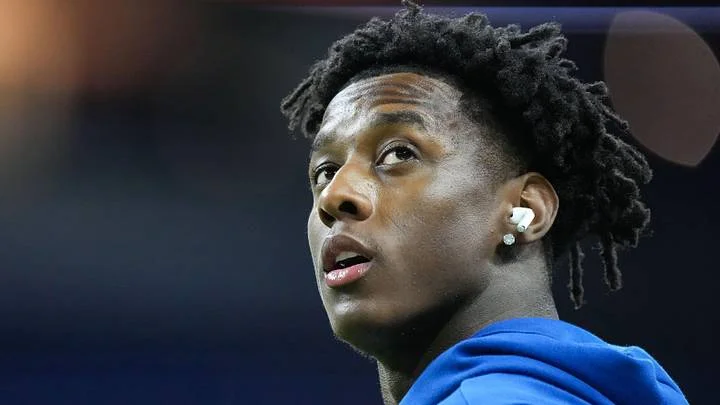 Indianapolis Colts cornerback Sauce Gardner (1) warms-up on the field Sunday, Dec. 28, 2025, ahead of the game against against the Jacksonville Jaguars at Lucas Oil Stadium in Indianapolis.