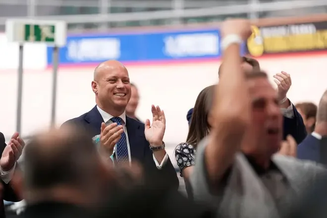 Dan Thomas, Welsh leader of Reform UK, applauds the results in the 2026 Senedd elections