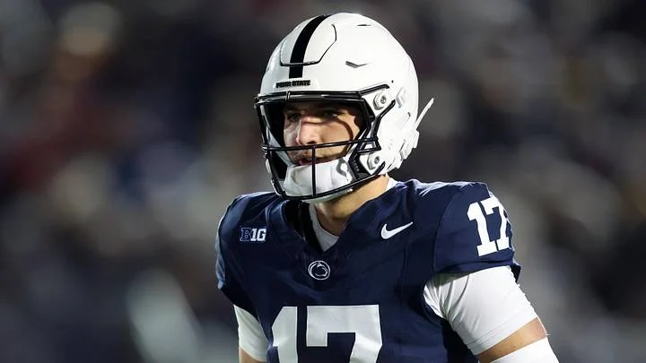 Nov 22, 2025; University Park, Penn.; Penn State quarterback Ethan Grunkemeyer (17) looks on from the field during the first quarter against Nebraska.