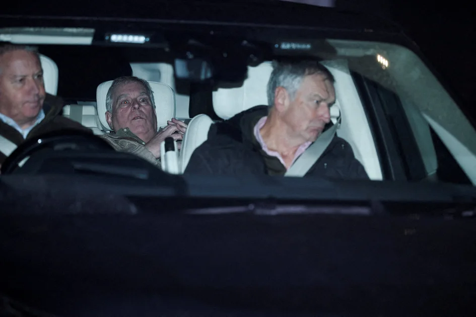 Andrew Mountbatten-Windsor when he left Aylsham Police Station following his arrest in February