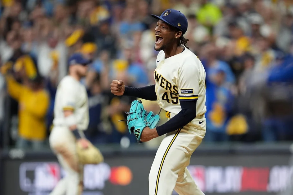 Brewers reliever Abner Uribe lit up the Milwaukee crowd with a huge strikeout to escape a sixth-inning jam in the NLCS Game 1 victory over the Dodgers Sunday night.