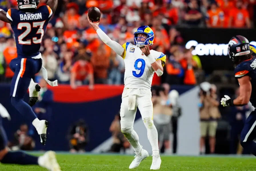 Sep 27, 2026; Denver, Colorado, USA; Los Angeles Rams quarterback Matthew Stafford (9)